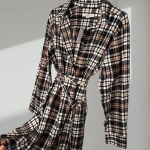 NWT LOFT Plaid Belted Shirt Dress – Black, White & Tan (Women’s XL)
